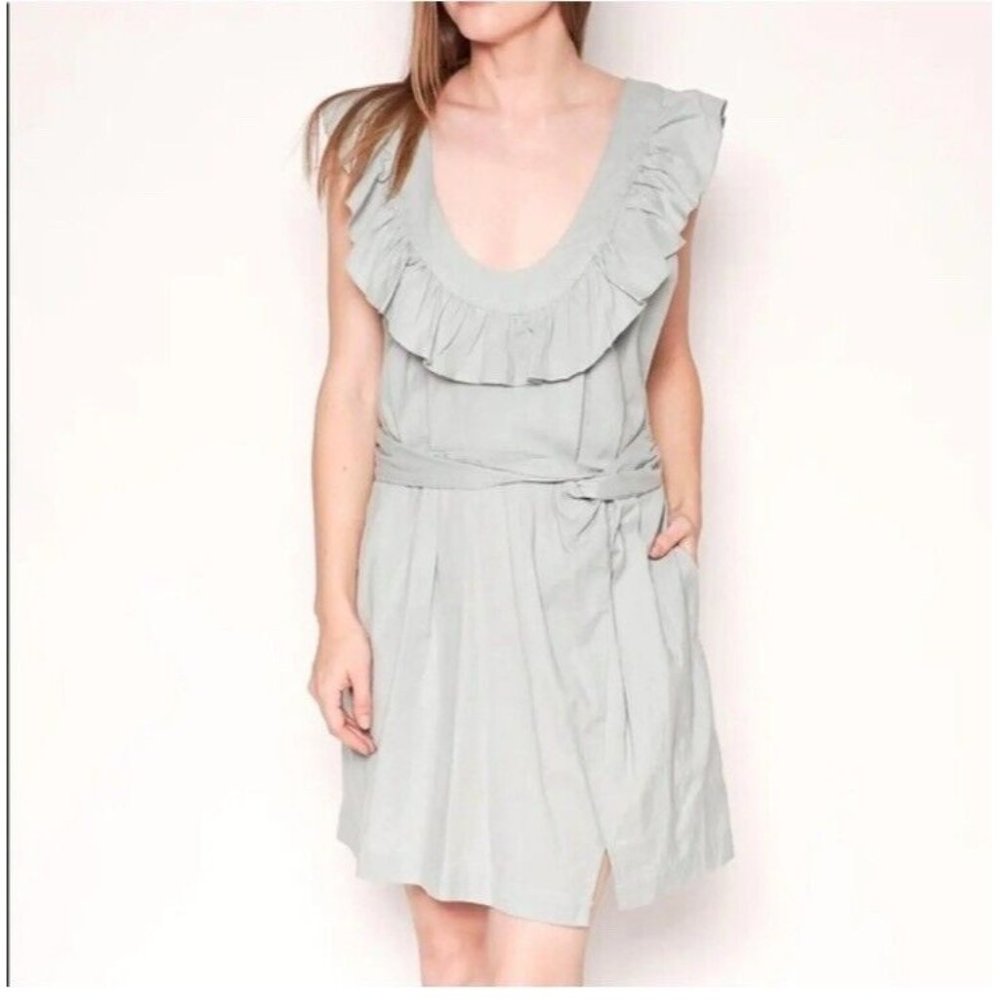 Aqua Blue Free People LLara Boho Ruffle Cross Back Mini Dress Sz S/M Pockets EUC